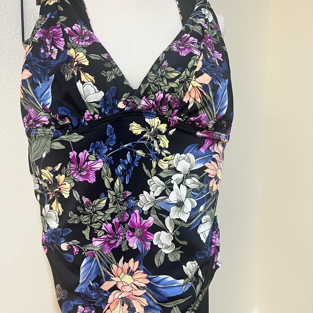 Time and Tru Black Floral Swimwear